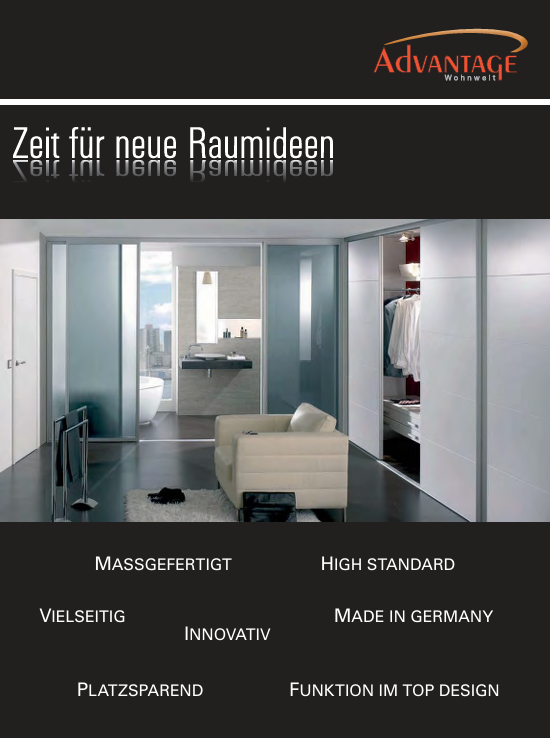 Titelbild der Broschüre zu Schiebetüren, Garderogen und Raumteiler von Advantage