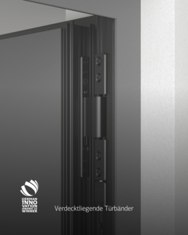 Moderne Pirnar Haustür mit verdecktliegenden Scharnieren für perfekte Linienführung und ästhetisches Design – PP Holz & Raum Design Geseke